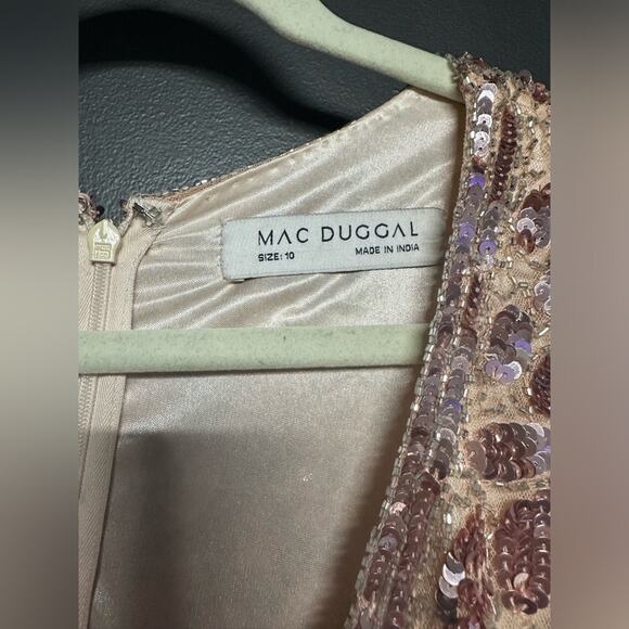 NEW Mac Duggal Embellished Front Slit Long Sleeve Gown Rose Gold 10 5502 - Picture 3 of 6